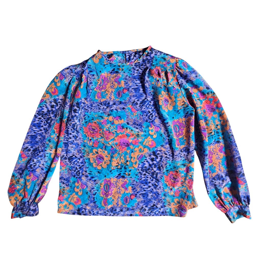 Vintage Nicola Abstract Floral Animal Print Blouse 12 Art To Wear Mob Wife Retro